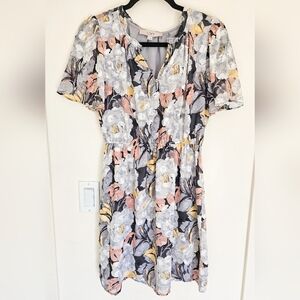 Loft Textured Floral Short Sleeved Dress